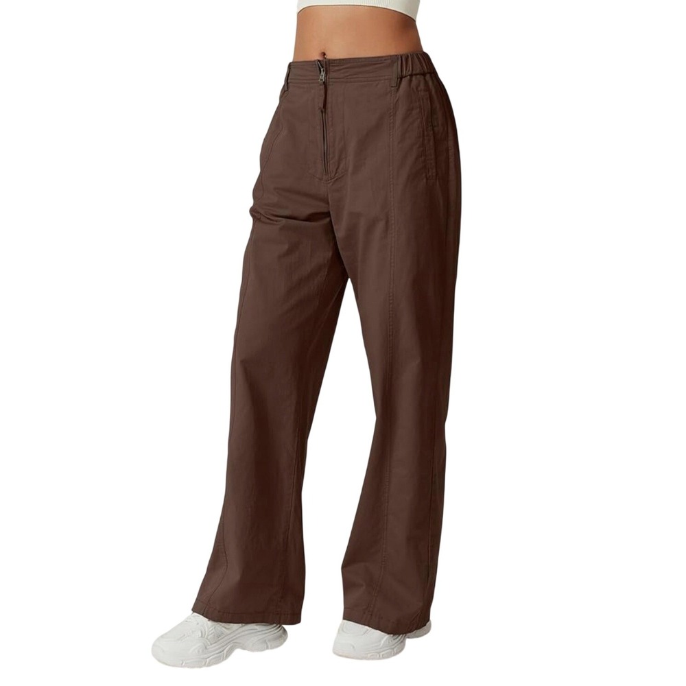 Brown Cotton Wide Leg High Rise Palazzo Pants Relaxed Fit Trousers Womens Medium